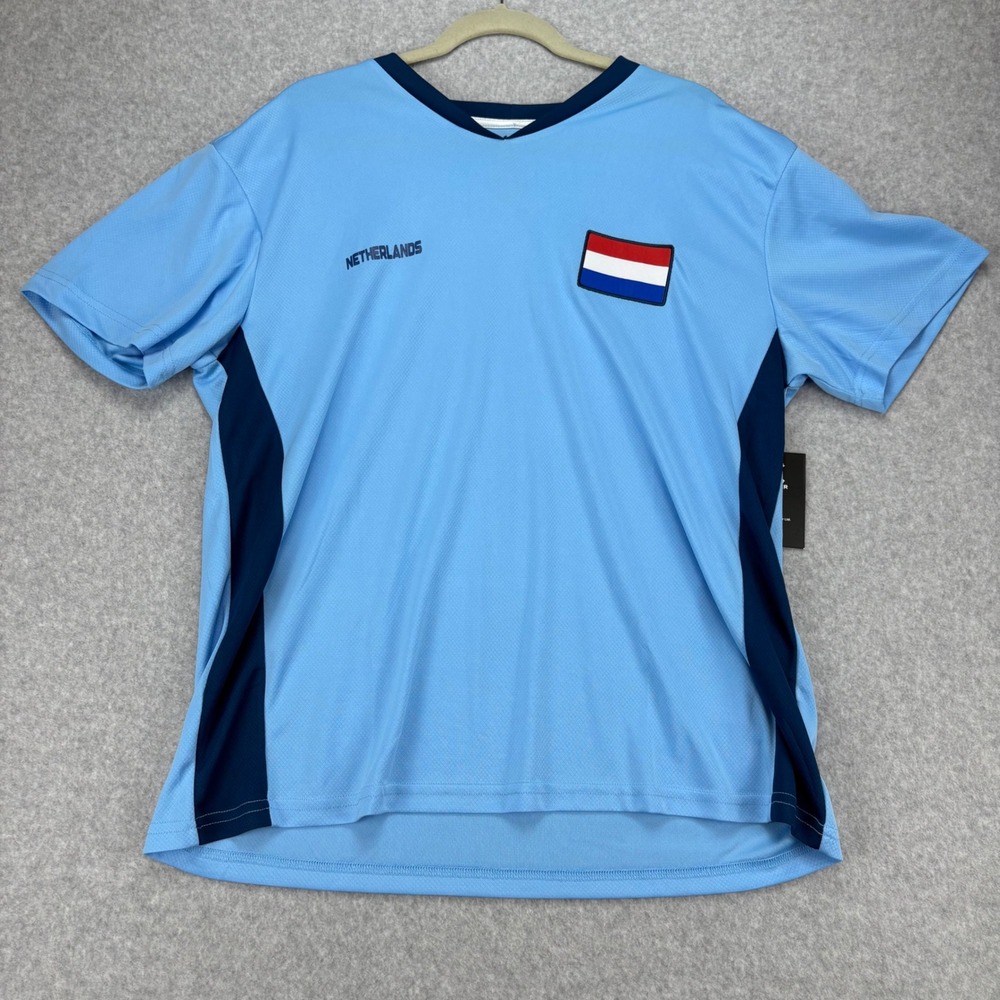 Striker Soccer Jersey Mens XL Blue Netherlands Flag Patch Sportwear Athletic NWT